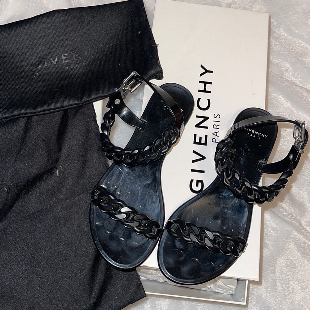 Authentic Givenchy Jelly Plate Rubber Chain-Link Accents Slingback Sandals